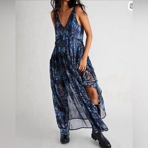 Free People Blue Monarch Patterned Maxi Dress
